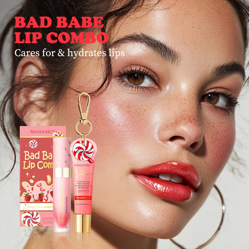 Lip Oil and Lip Stain Set Strawberry Flavor Watery Glossy Clear Lip Gel Hydrating Moisturizing Lip Gloss Women Lips Cosmetic Mak HIP