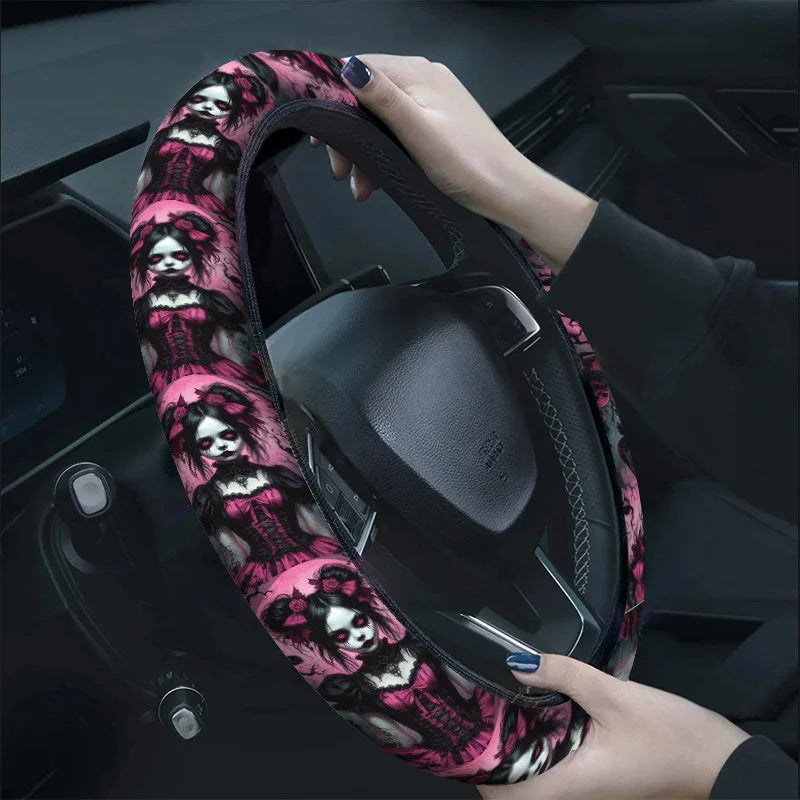 Gothic Skull & Rose Steering Wheel Cover – 15 Inch Black Steering Wheel Cover HIP