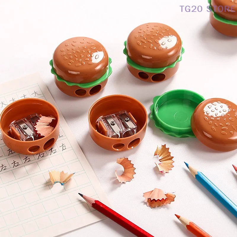 Hamburger Pencil Sharpener – Double Hole Kids Stationery Gift Novelty Pencil Sharpener HIP