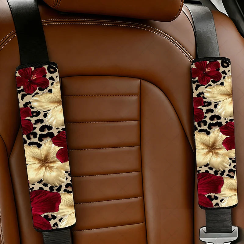2-Pack Hibiscus Leopard Print Car Seat Belt Covers | HIP Seat Belt Cover HIP black