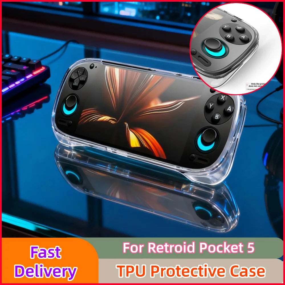 For Retroid Pocket 5 TPU Transparent Protective Case Anti-Slip Ergonomic Design Protective Cover Handheld Game Console Shell HIP