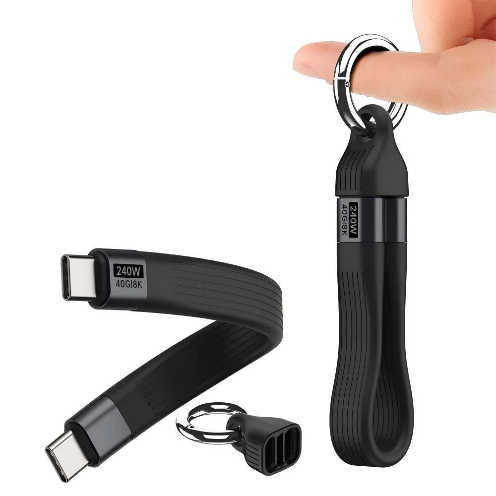 USB-C 240W 40Gbps Keychain Cable – 8K@60Hz USB4 PD3.1 USB-C Keychain Cable HIP black 0.13m