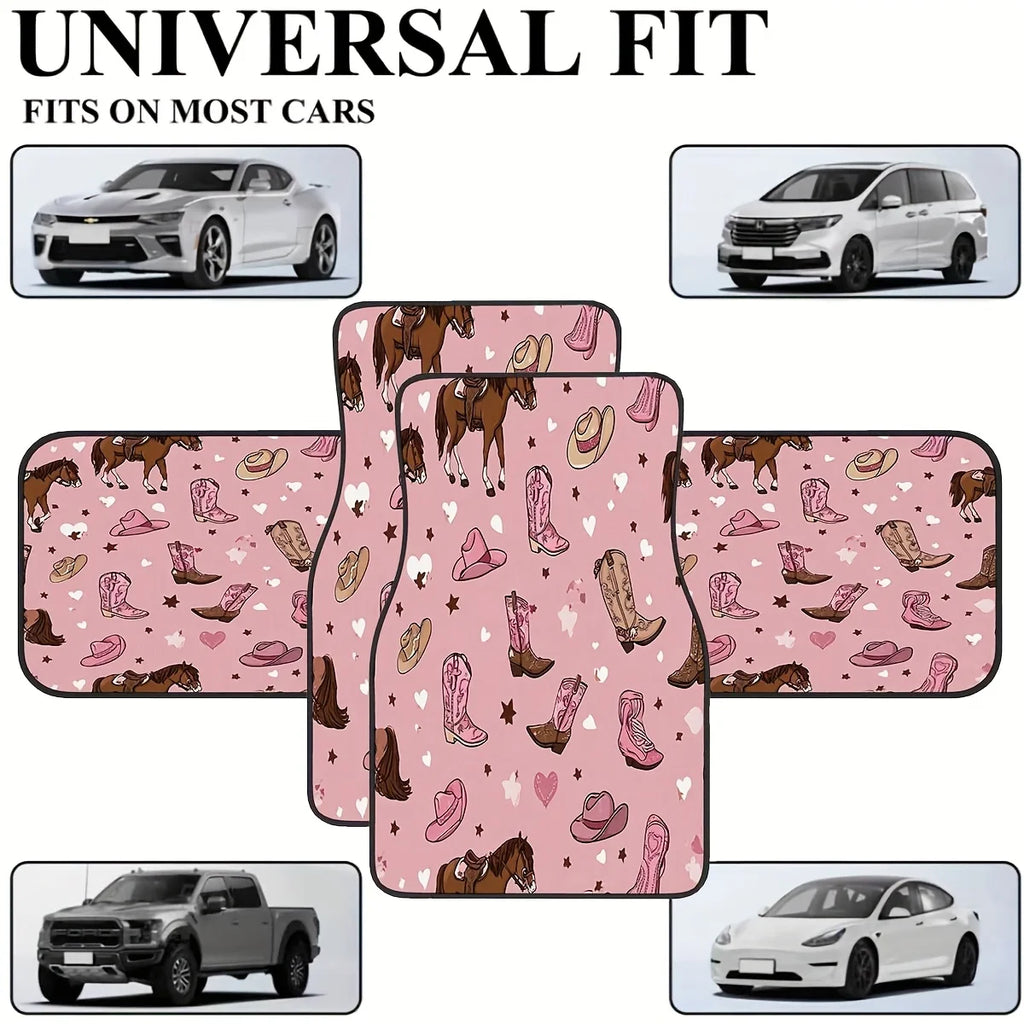 Western Cowgirl Car Floor Mats – Pink Cow Print, 4-Piece Set Car Floor Mats HIP