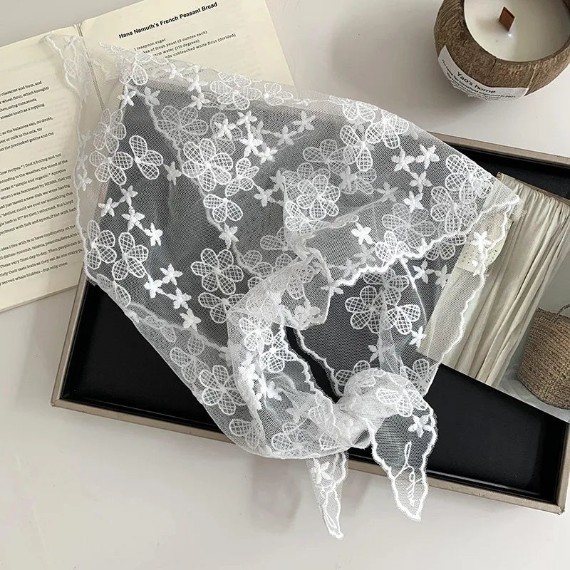 Women's Thin Style Lace Triangular Scarf Summer French Style Headscarf Headband Silk Scarf Retro Decoration Countryside Style HIP 09 Six-Petal