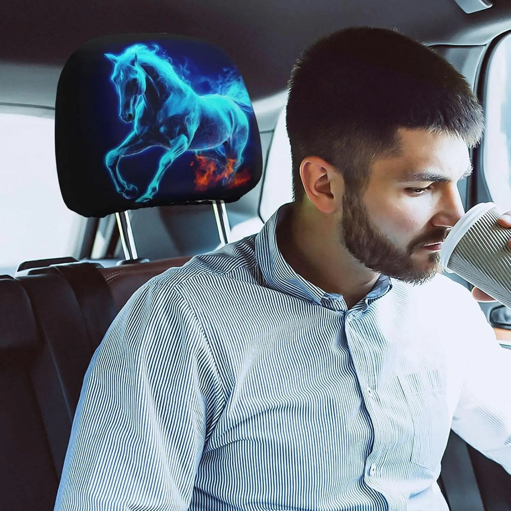 2 Pack Blue Horse Car Headrest Covers – Universal Fit Car Headrest Cover HIP