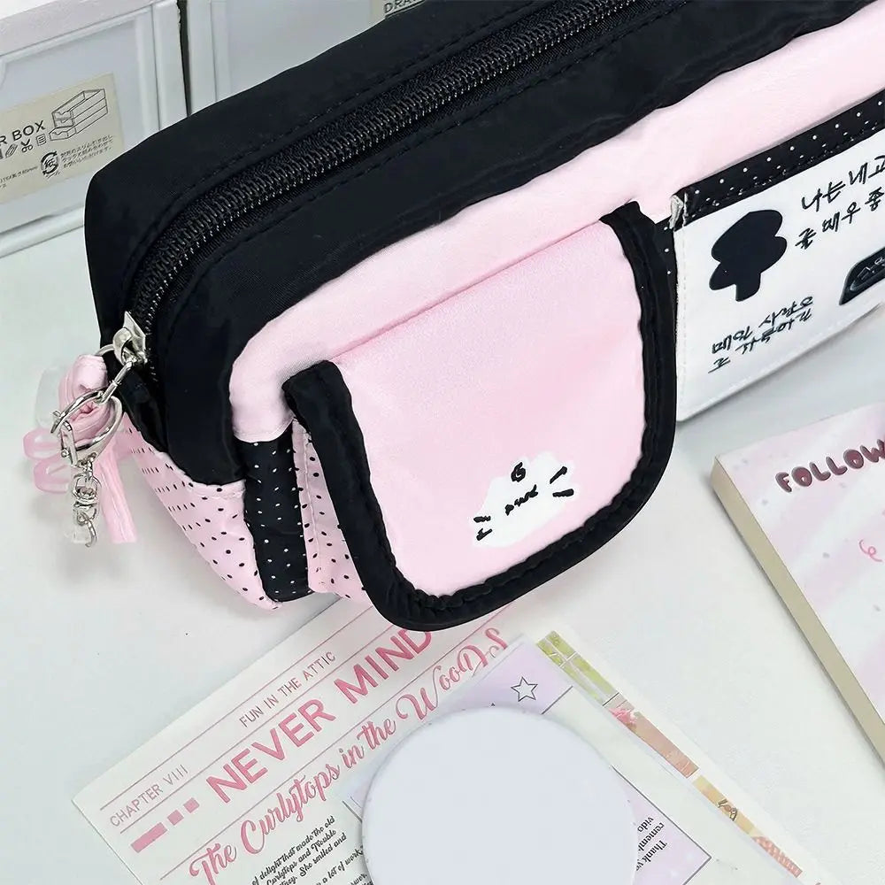 Kawaii Cat Pencil Case – Large Polka Dot Pen Bag for Students Pencil Case HIP
