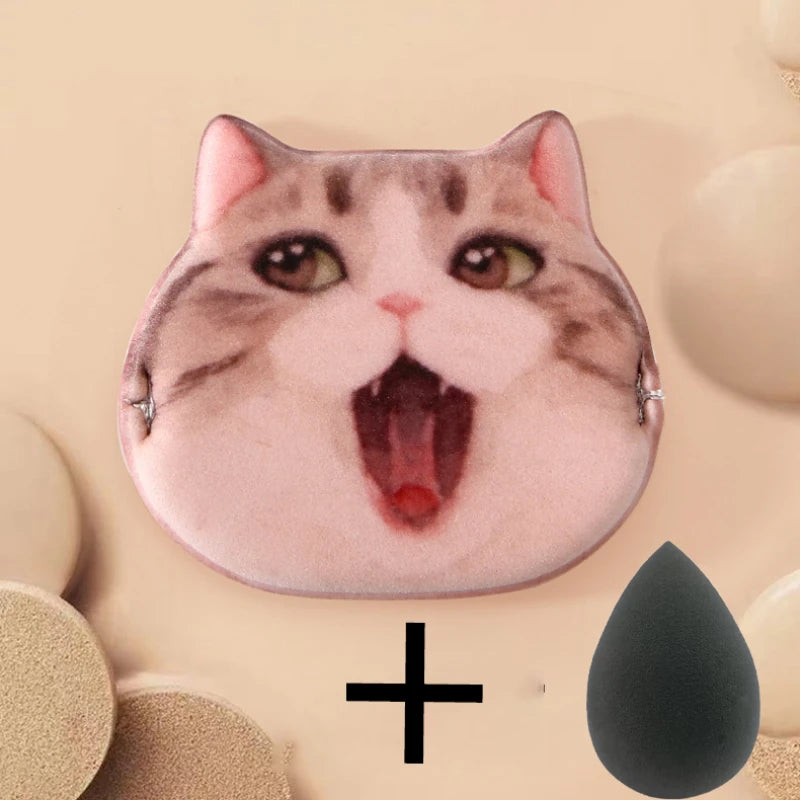 1/4pcs Kitty Air Cushion Powder Puff Cute Cat Cosmetic Puffs Hydrophilic Non-latex Facial Foundation Beauty Tool Dry Wet Makeup HIP 02Pink With Sponge