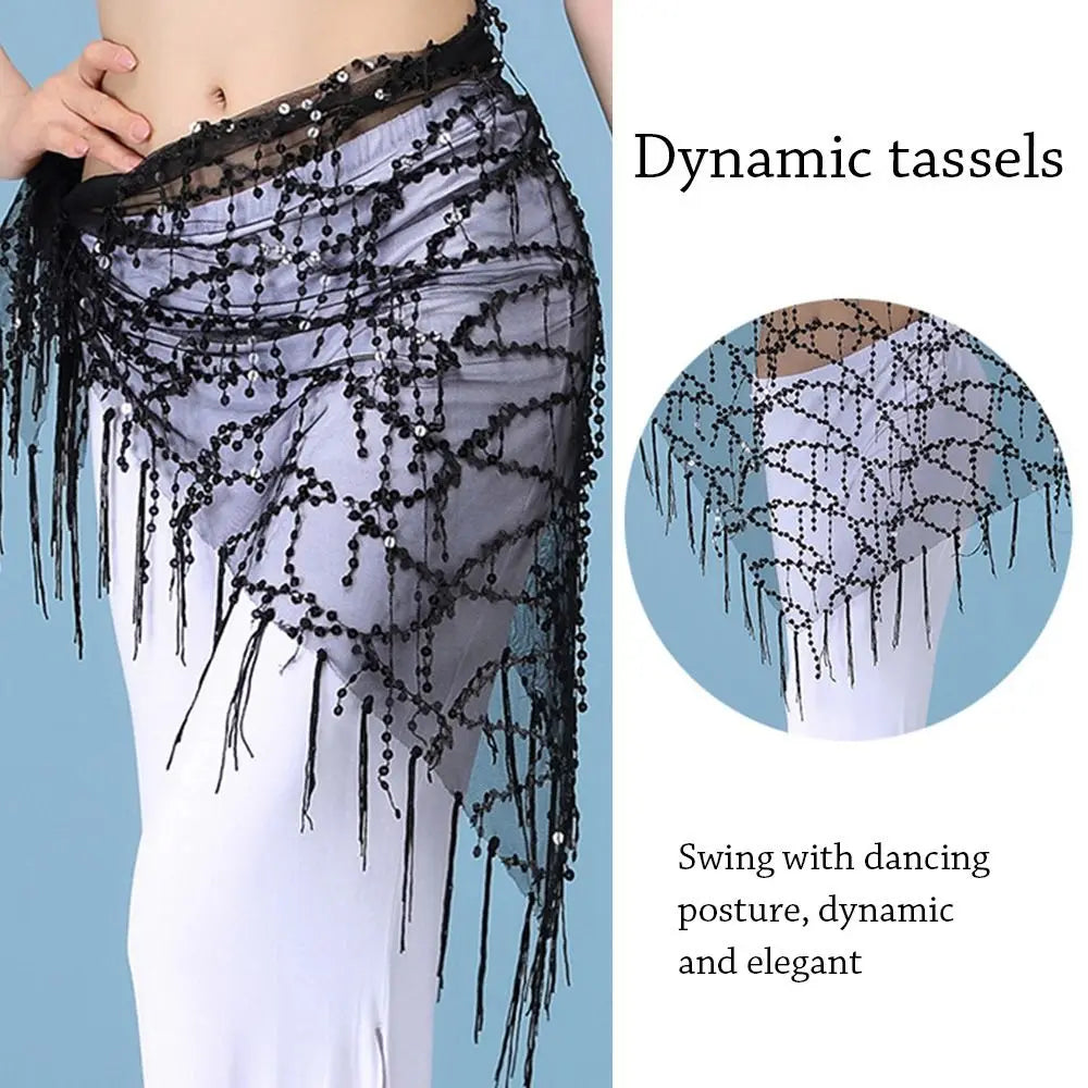 Sequin Tassel Belly Dance Hip Scarf – Women's Waist Belt Dance Hip Scarf HIP