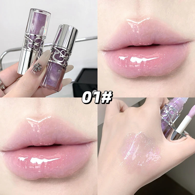 Clear Glass Gray Coffee Shine Lip Gloss Mirror Watery Moisturize Plumper Long Lasting Lip Tint Juicy Lip Oil Gloss Stain Makeup HIP 01
