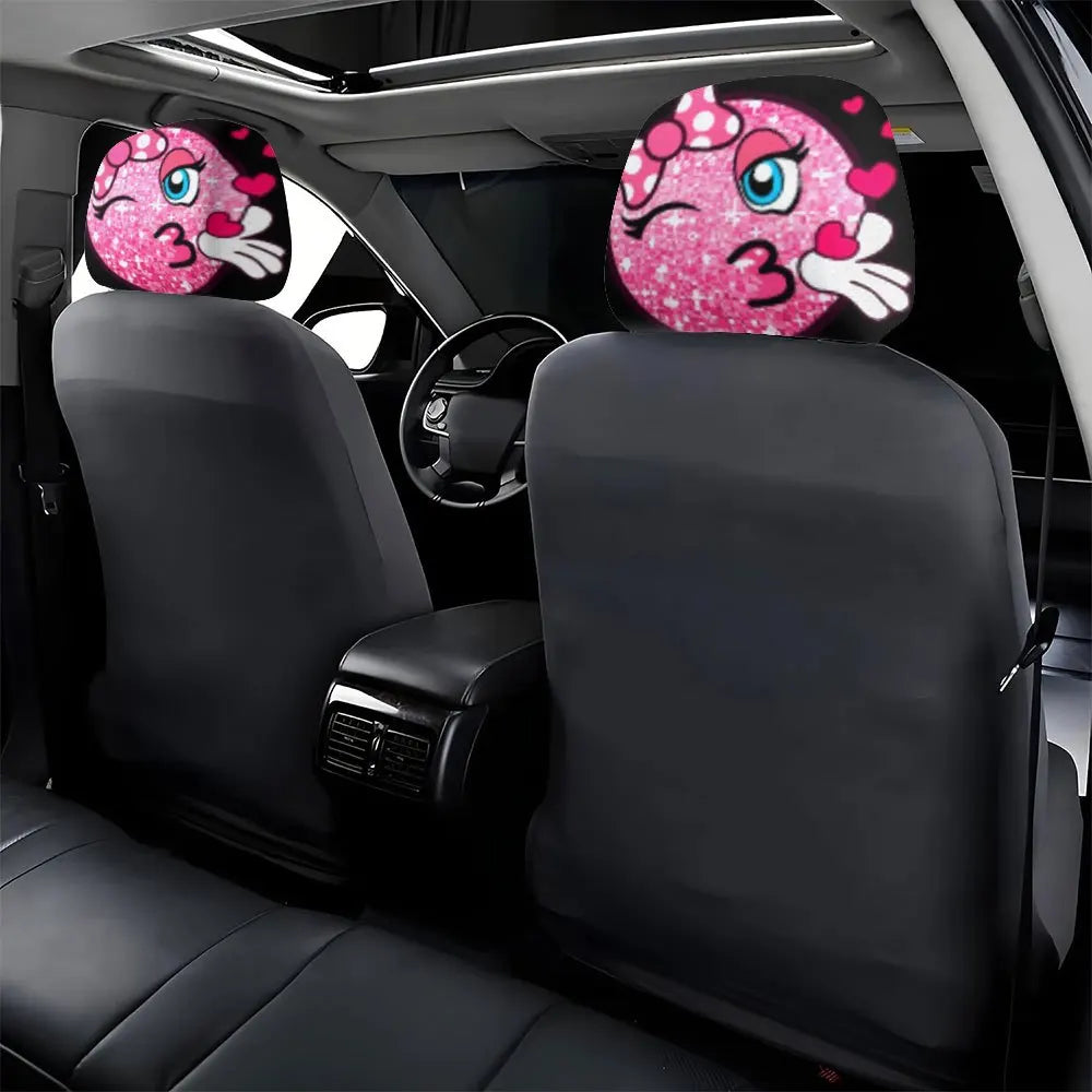 2-Pack Pink Glitter Heart Car Headrest Covers for Women Car Headrest Covers HIP