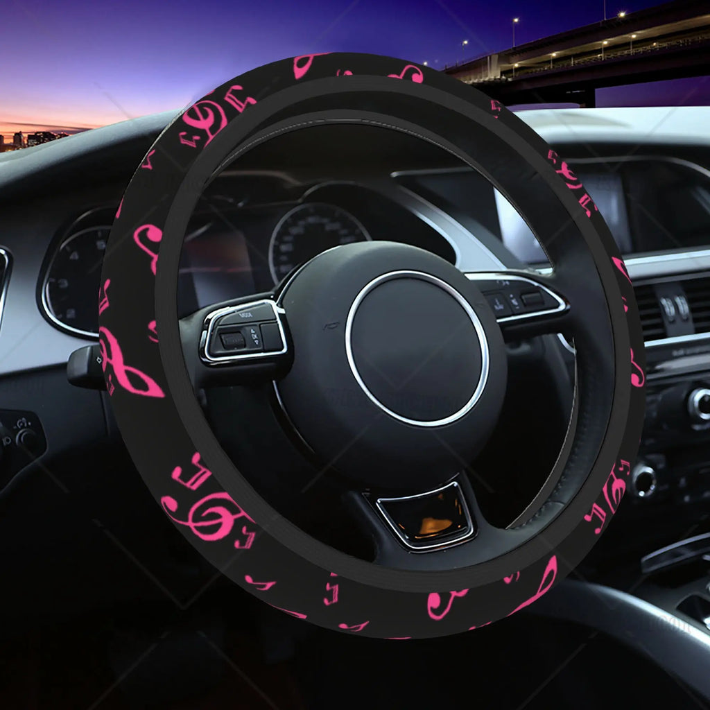 Pink Music Notes Steering Wheel Cover – Universal Soft Grip Steering Wheel Cover HIP