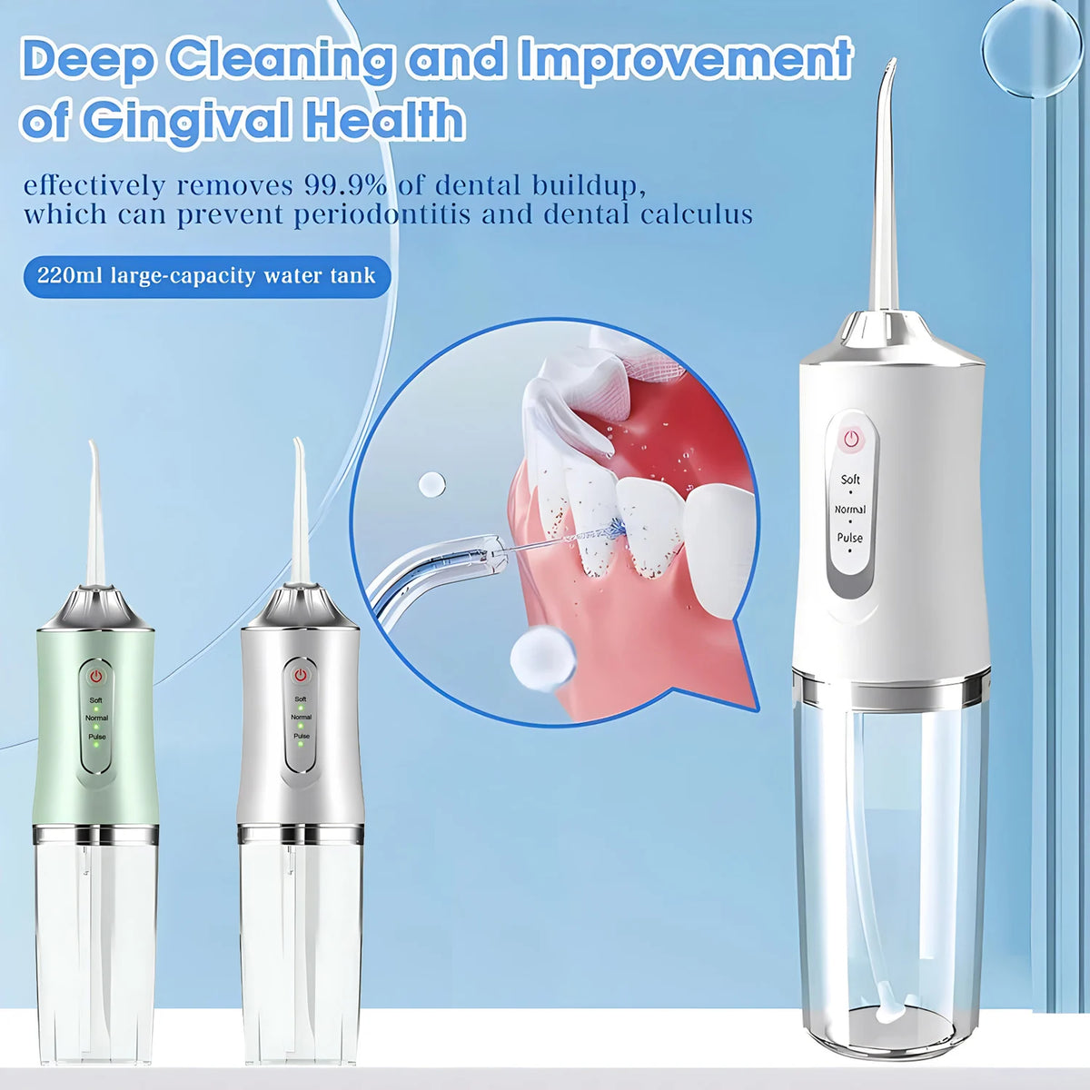 Fireurus Portable Water Flosser – USB Rechargeable, 3 Modes Oral Water Flosser HIP