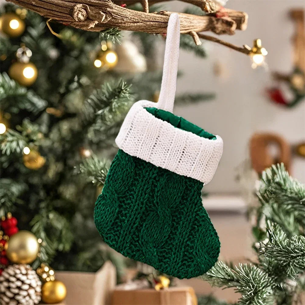 Christmas Knitted Socks Red Green Christmas Tree Christmas Home Decoration 2025 Christmas Tree Decor Gift Christmas Gift 2026 HIP Green 11cm 10cm 1cm
