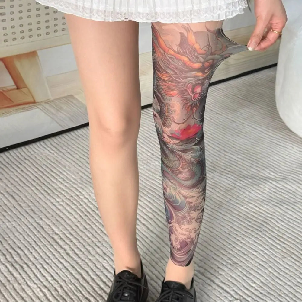 Women's Peony Tattoo Print Mesh Pantyhose & Sheer Tights Printed Pantyhose Tights HIP