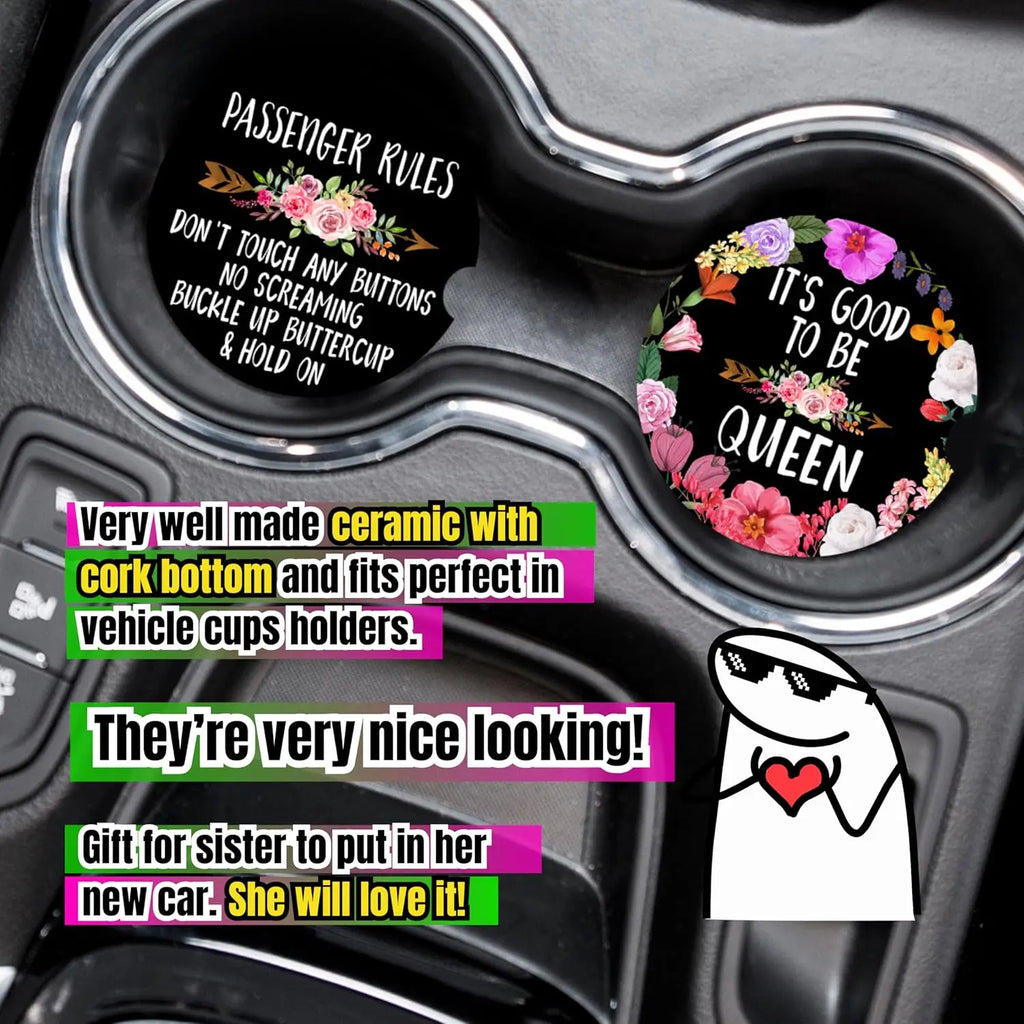 Flower Car Cup Holder Coasters 2-Pack | Non-Slip Ceramic Car Cup Coasters HIP