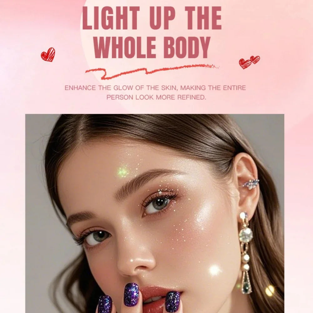 SAM SUGAR Pink Peach Shimmer Highlighter Powder Puff | Face & Body Shimmer Highlighter Powder HIP