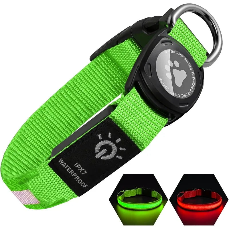 LED Rechargeable Dog Collar with AirTag Case – All Sizes LED Pet Collar HIP