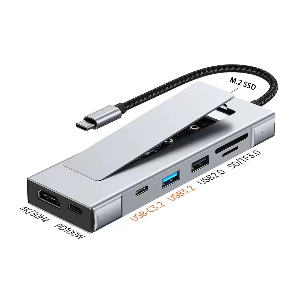 8-in-1 USB-C Hub & M.2 NVMe/SATA SSD Docking Station USB-C Docking Station HIP GRAY