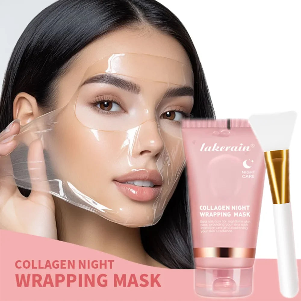 Korean Skin Care Deep Collagen Mask Peel Off Mask Face Anti Wrinkle Lifting Bio Masks Night Wrapping Woman Overnight Skin HIP and brush 2