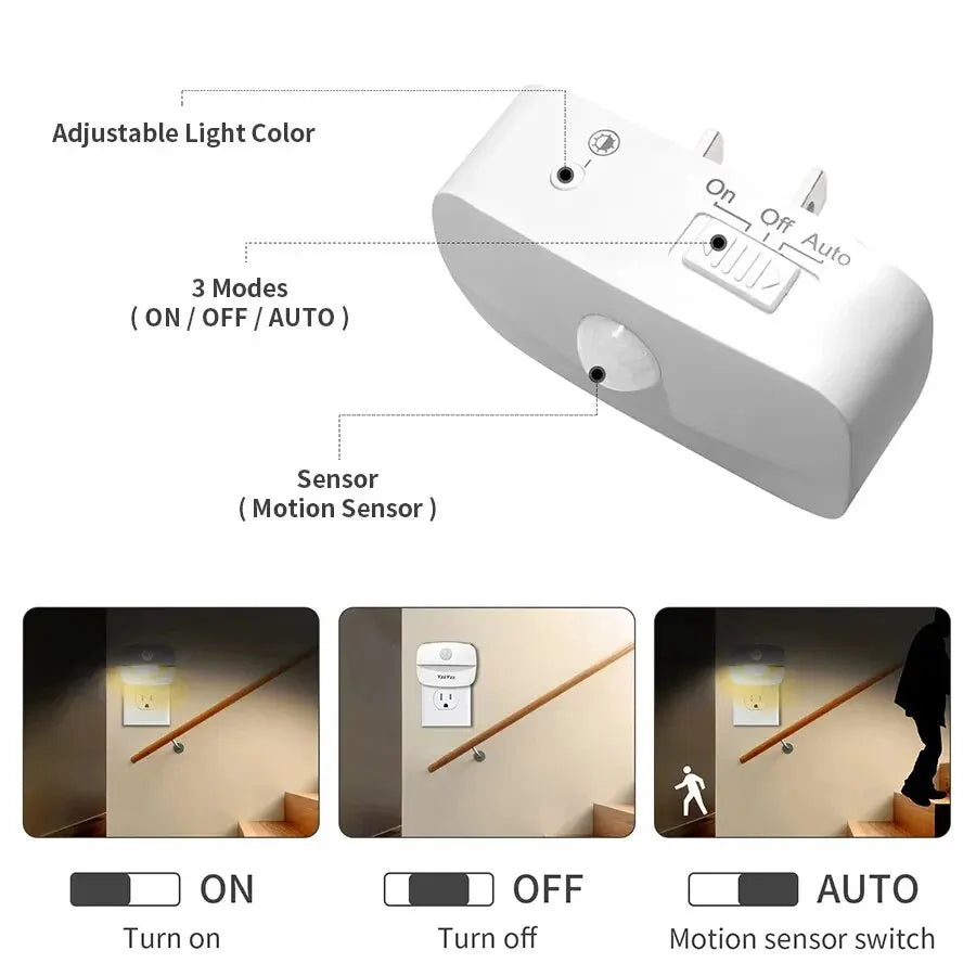 LED Night Light With Motion Sensor Light EU US Plug Socket Lamps Children Night Lights Wireless Wall Bedside Bedroom Night Lamp HIP