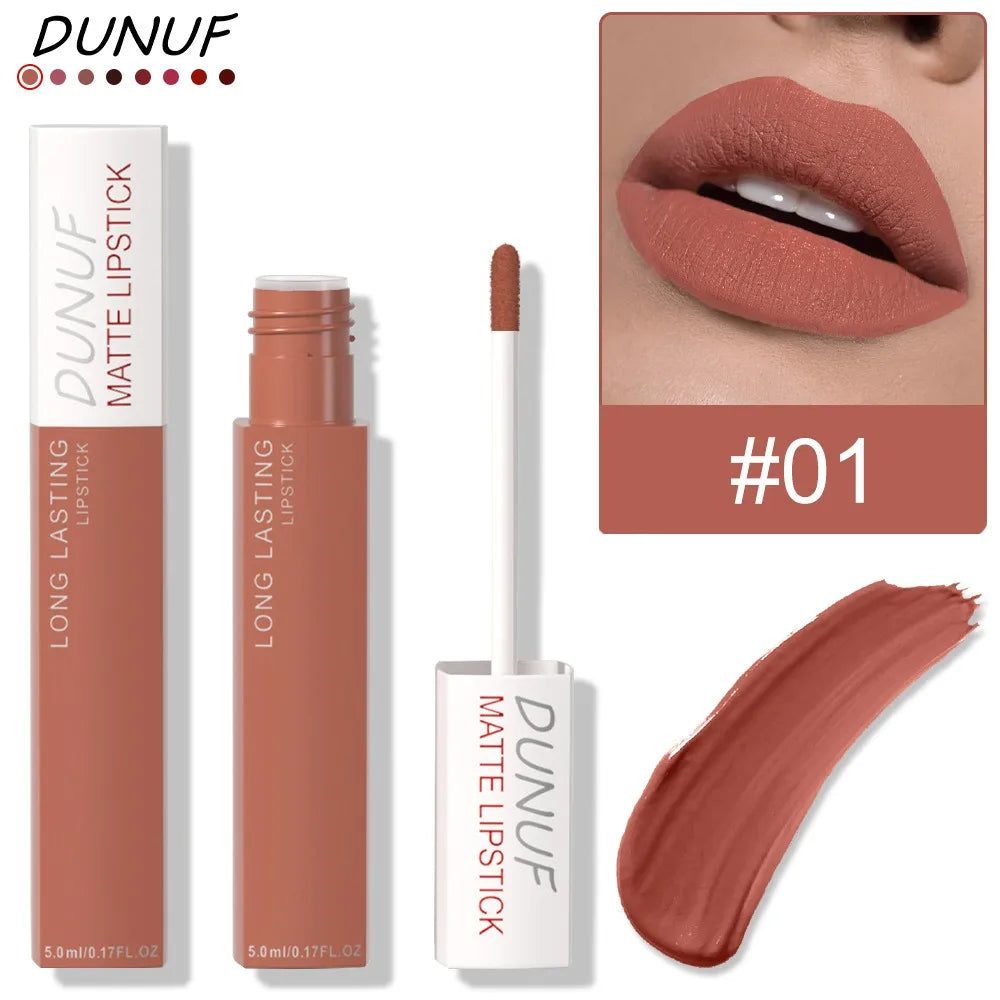 8 Colors Liquid Lipstick Nude Orange Brown Matte Velvet Lip Glaze Non-stick Cup Not Easy To Fade Clay Lip Gloss Lipstick Makeup HIP 01