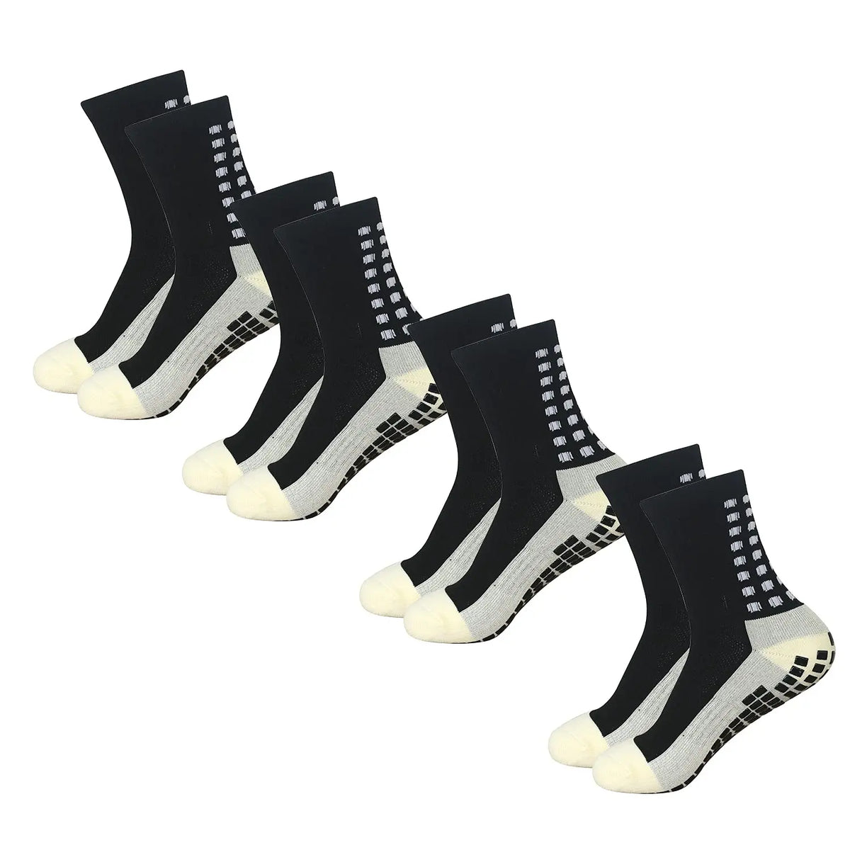 Men's Mid-Calf Sports Socks Breathable Anti-Slip Silicone Dotted Football Basketball Yoga Socks Comfortable Breathable Sports HIP Black 4Pairs