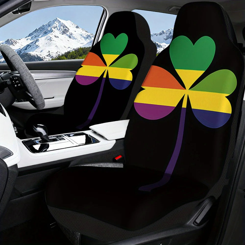 2-Piece Pride Rainbow Shamrock Car Seat Covers | All Seasons Car Seat Covers HIP