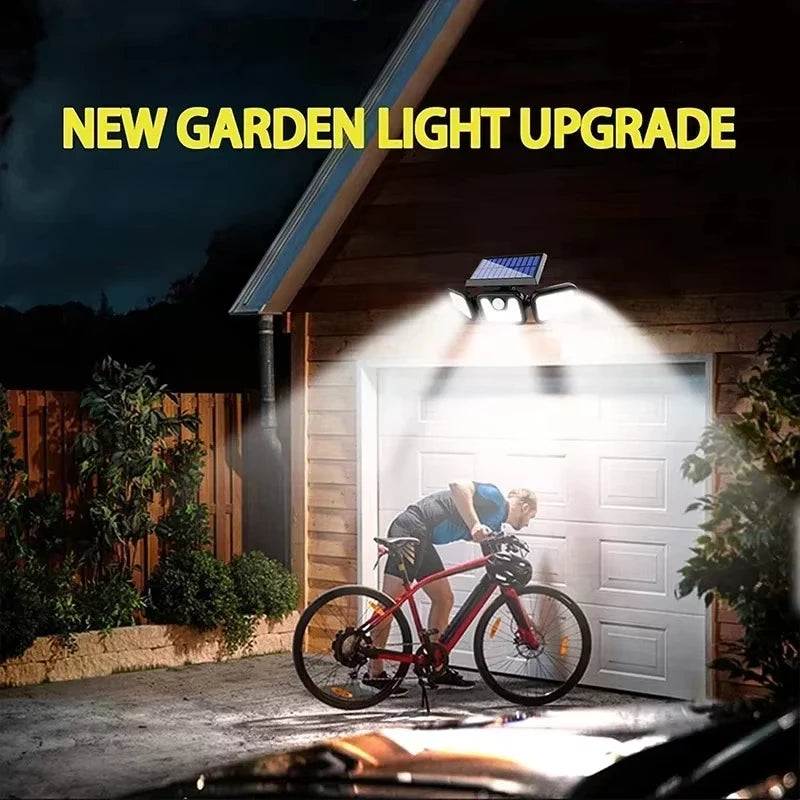 Led Solar Light Outdoor Motion Sensor Human Body Sensing Adjustable Head Ip65 Waterproof Solar Three Head Wall Lamp Garden HIP