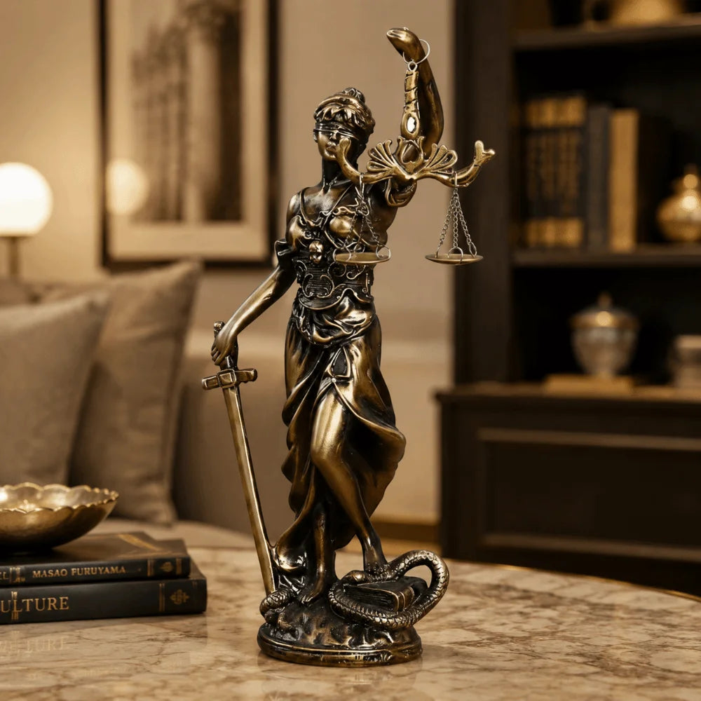 Goddess of Justice Resin Statue – Retro Copper Home Décor Decorative Figurine HIP