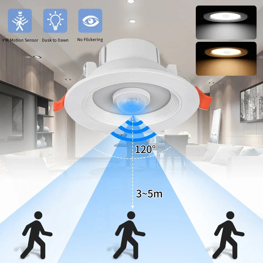 PIR Motion Sensor Spot LED Downlight 5W 10W 15W 20W Recessed Ceiling Lamp LED Spot Light For Entrance Hallway Stairs AC 85-265V HIP