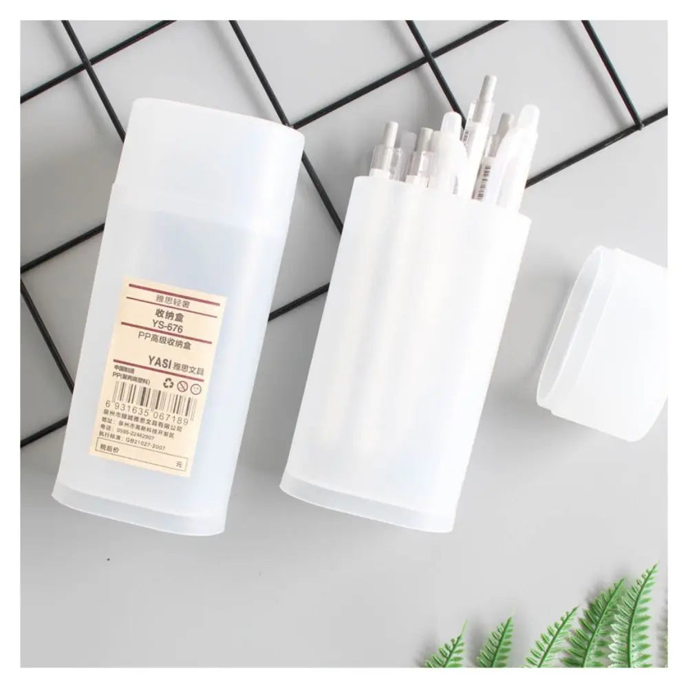 Translucent Cylindrical Pen & Makeup Brush Holder with Lid Desktop Organizer HIP