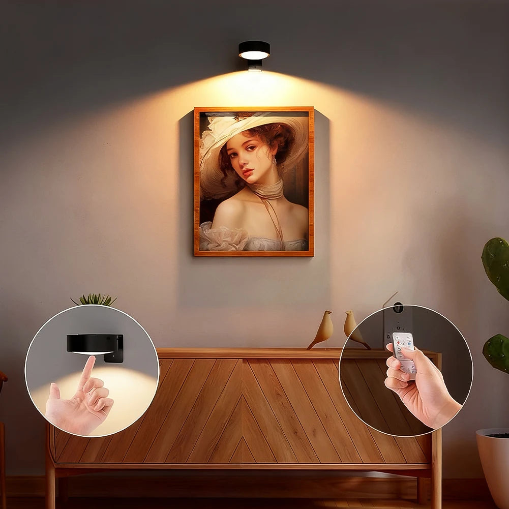 1/2pcs Versatile Wireless Magnetic Remote LED Wall Light Battery Operated Spotlight Ideal For Bedroom Art Display Lighting HIP