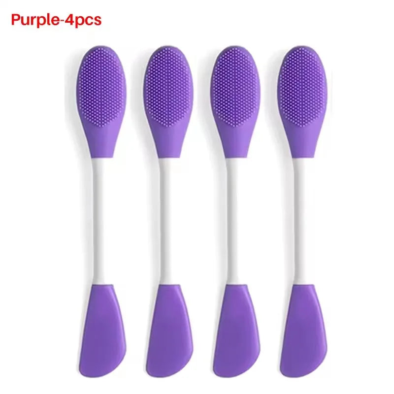 2-in-1 Silicone Face Mask Brush – Double-Head Applicator Face Mask Brush HIP C716-Purple-4pcs