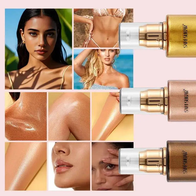 SAM SUGAR Pearl Rose Gold Shimmer Oil Highlighter 100ml Body Shimmer Oil HIP