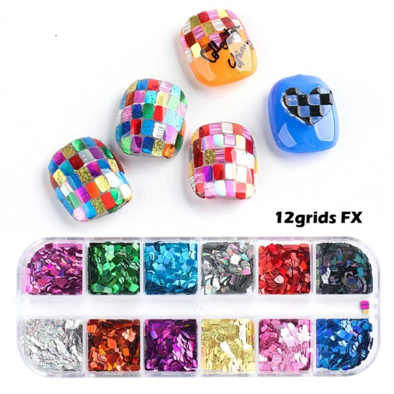 12 Colors Holographic Square Nail Sequins Laser Shiny Disco Paillette Sequins Glitter Flakes Decorations Accessories HIP