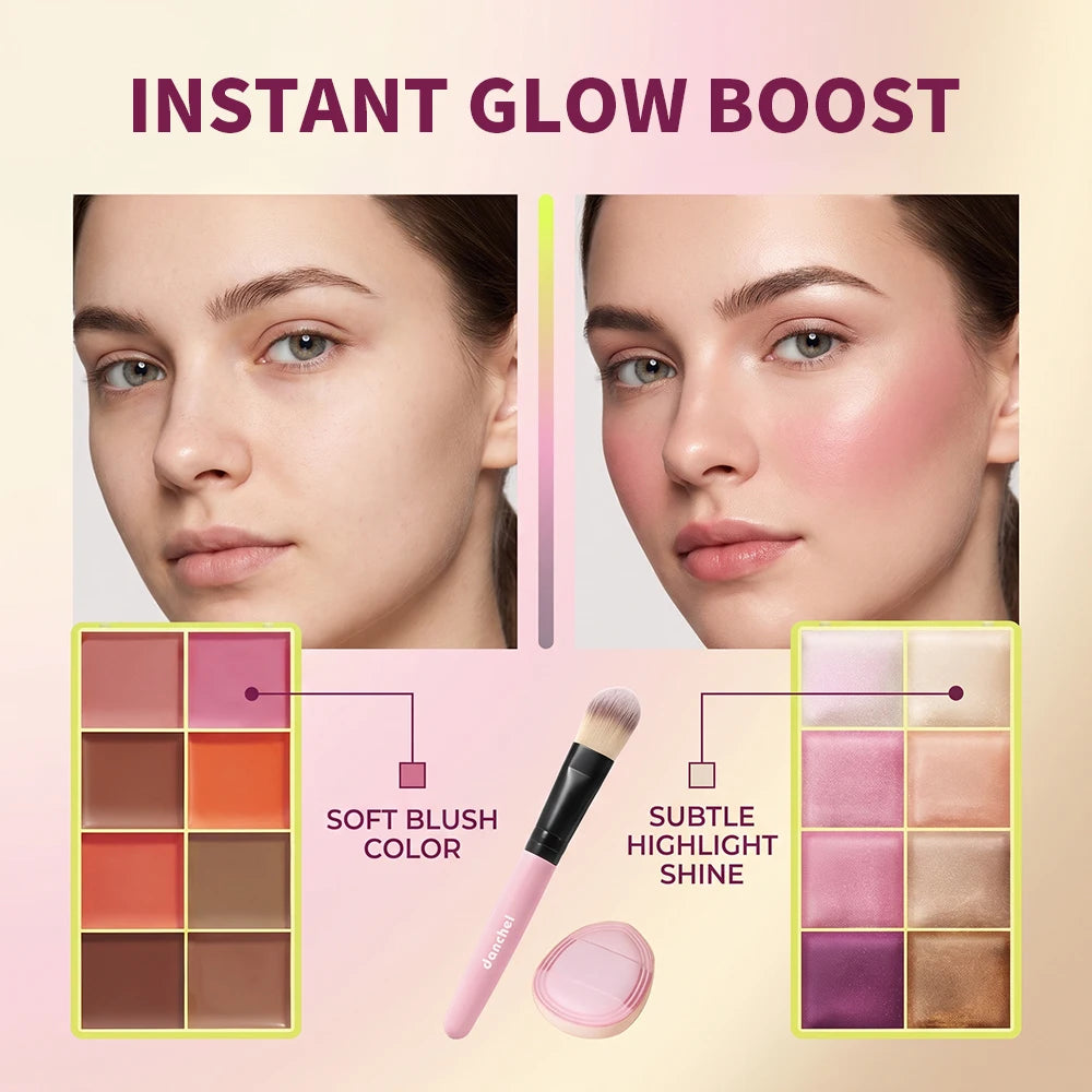 16Color Cream Eyeshadow Palette 4Pcs Set Matte Shimmer Multi-use Eye Face Makeup With Brush Sponge Puff Beauty Cosmetics HIP