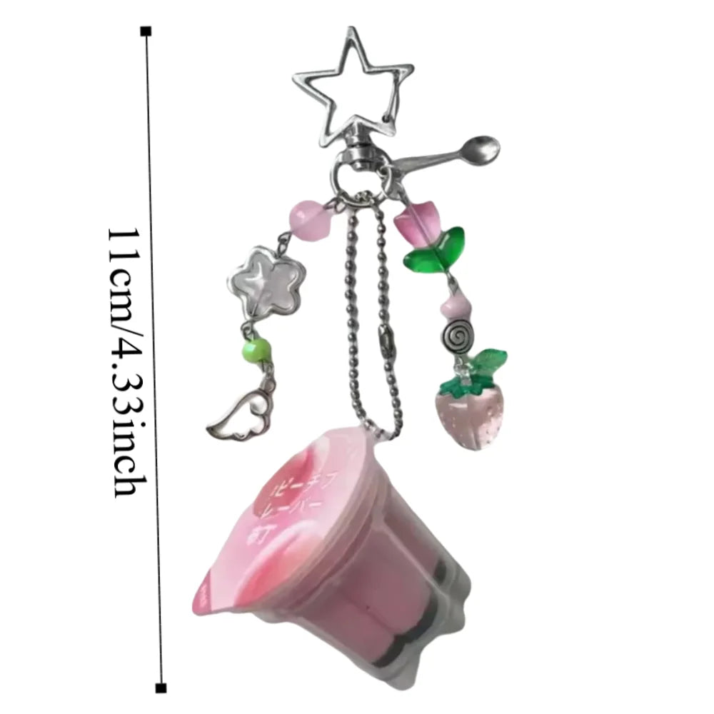 Japanese Pudding Keychain – Retro Boho Beads Charm Pendant Novelty Keychain HIP