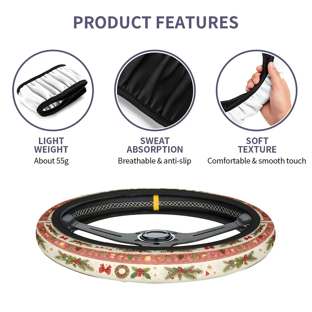 Christmas Pine Branch Berries Car Steering Wheel Cover Steering Wheel Cover HIP