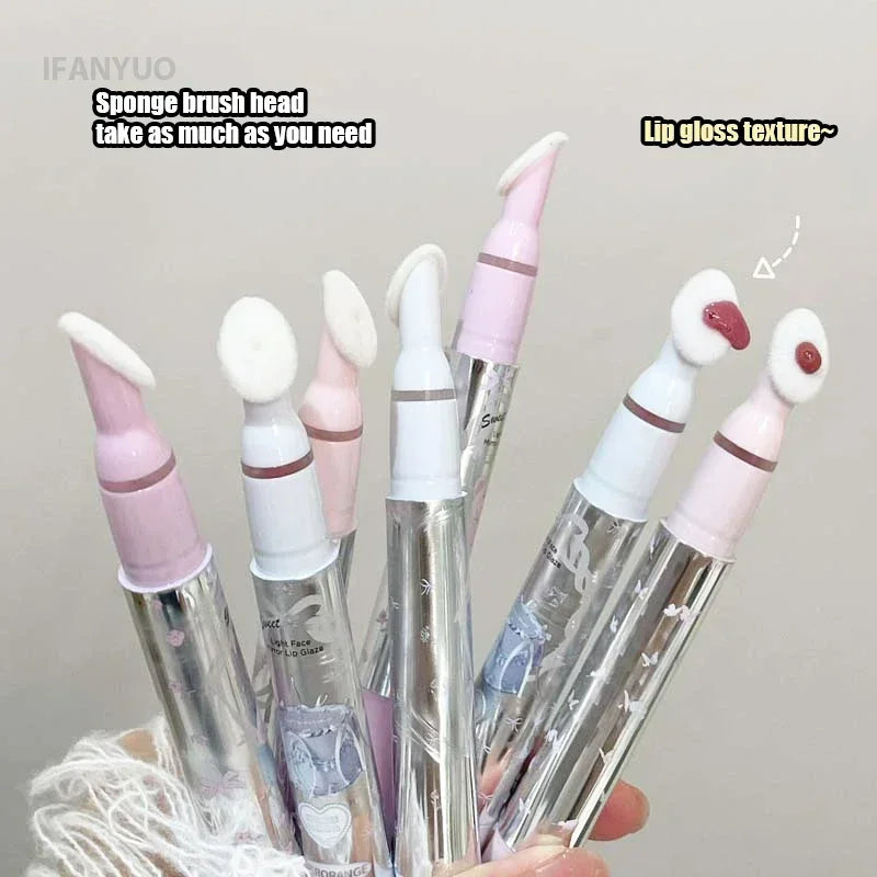 Flat Sponge Head Lip Gloss Moisturize Low Saturation Mirror Lip Glaze Lasting Waterproof Lip Plumping Tint Non Stick Cup Makeup HIP