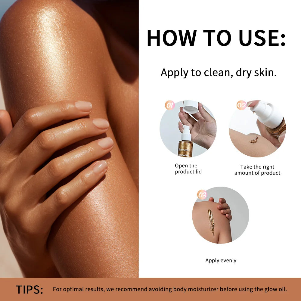 Lakerain Glowmotions Glow Body Oil 100ml Long Lasting Hydrating Shimmer Bronze Non-Greasy Summer Body Care Glow Oil Makeup HIP