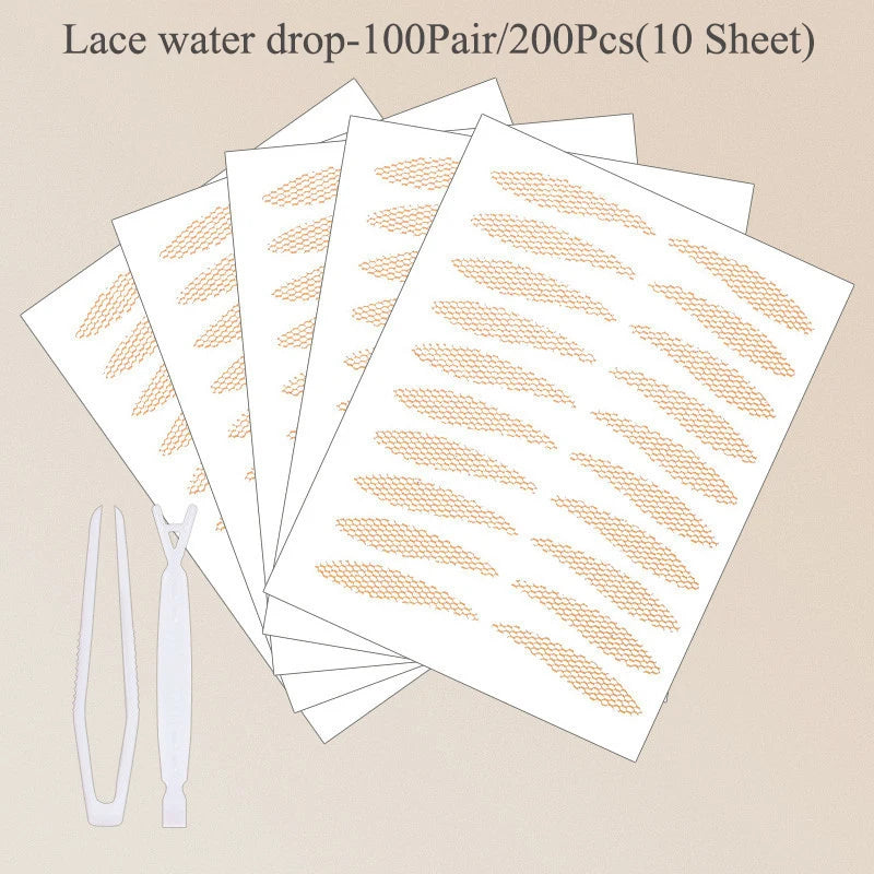 480PCS Invisible Double Eyelid Tape Self-Adhesive Gauze Slim/Wide Waterproof Fiber Stickers for eyelid with free Tools Cosmetics HIP 06Water Drop 240Pcs