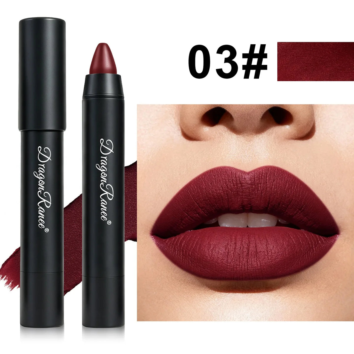 Vampire Black White Dark Red Lipstick Matte Lip Tint Waterproof Long Lasting Non Drying Black to Red Lipstick Vampire Makeup Lip HIP 03 Plum Red