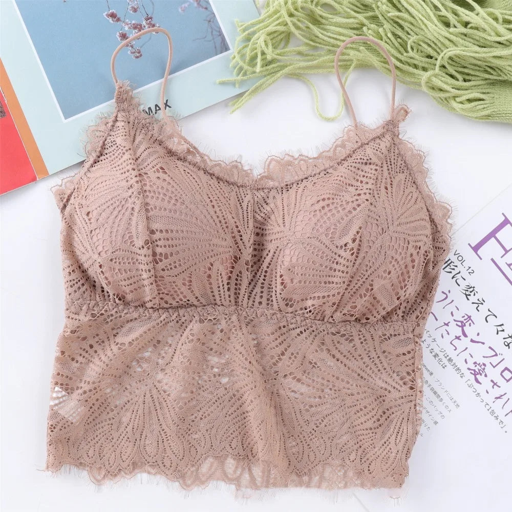 Women's Lace Bralette Crop Tank Top – Zipper Bustier Lace Bralette Crop Top HIP Khaki