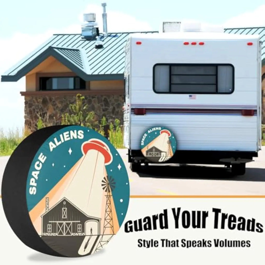 Space Aliens UFO Barn Spare Tire Cover – RV & SUV Protector Spare Tire Cover HIP