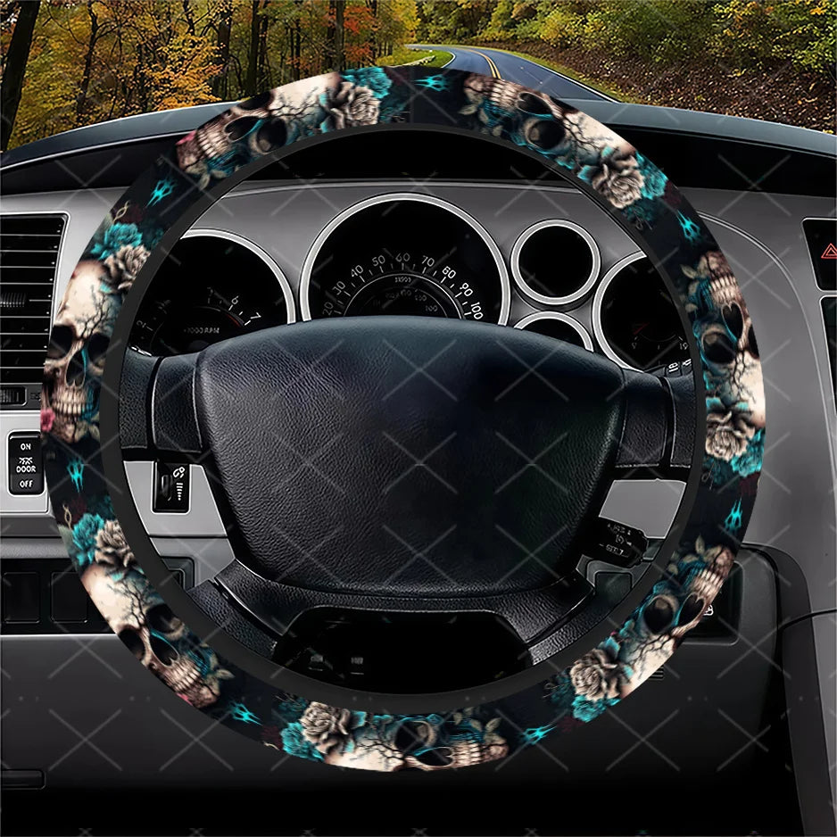 Skull & Flower Steering Wheel Cover – Cars, SUVs & Trucks Steering Wheel Cover HIP