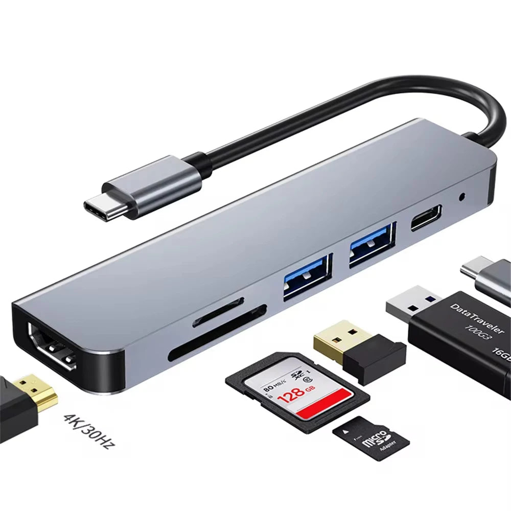 6-in-1 USB-C Hub | 4K HDMI, 87W PD, USB 3.0 & SD Card USB-C Hub Dock HIP
