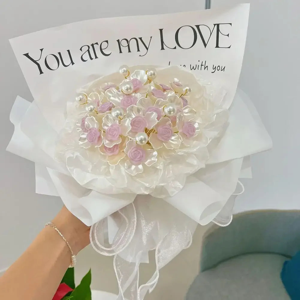 For Valentine's Day Craft Gifting Pearl DIY Rose Bouquet Material Kit Romantic Ribbon Artificial Flower Handmade Accessory Set HIP
