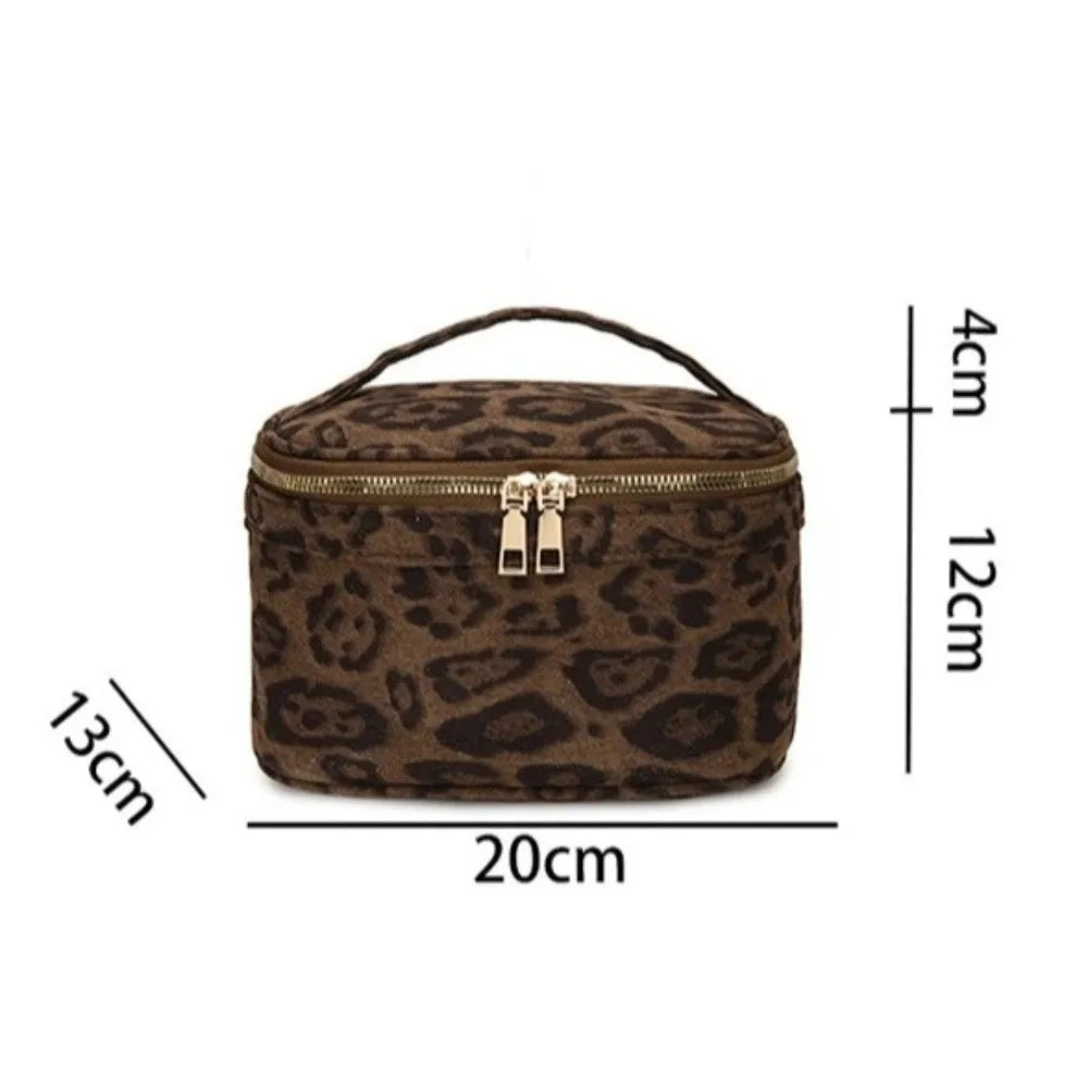 Vintage Leopard Print Large Makeup Bag – Faux Suede Travel Makeup Travel Bag HIP