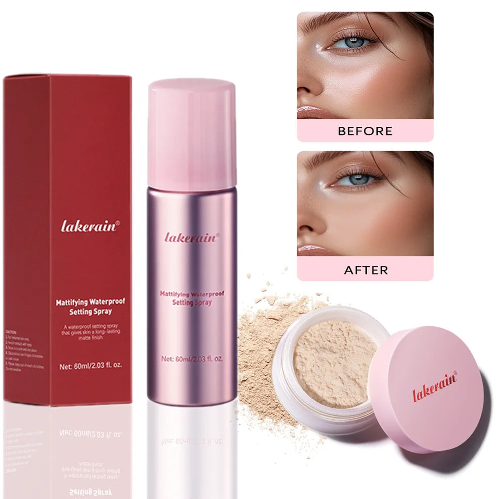 Setting Powder and Setting Spray Set Ultimate Blurring Oil Control Matte Waterproof Long-Lasting Blurs Oil Control Makeup Kit HIP
