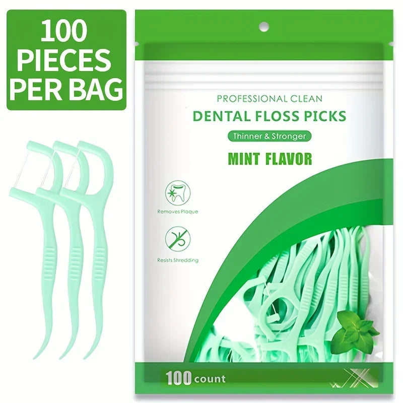 RUZOFO Mint Flossepicks Ultra-Fine Toothpicks 100–500 Pcs Dental Floss Picks HIP C750-Green 100pcs